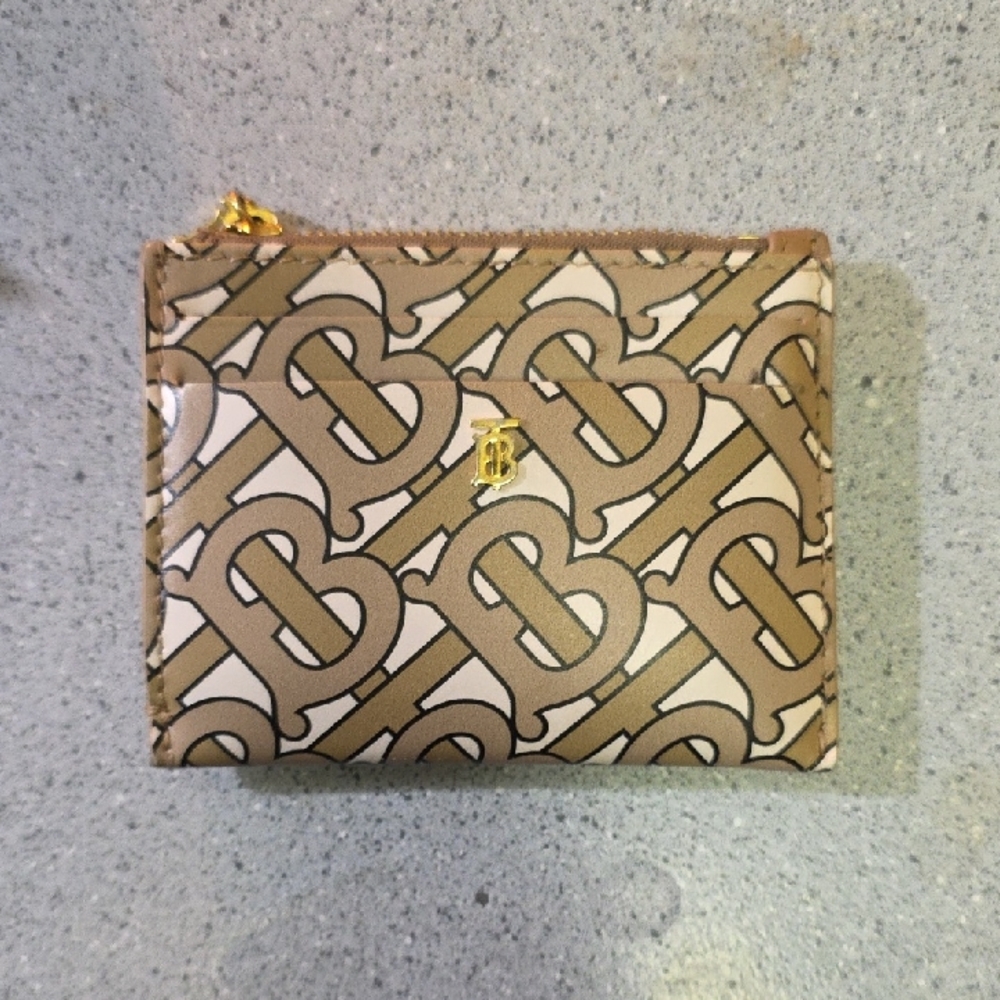 Burberry Tan and Cream Monogram Card Holder